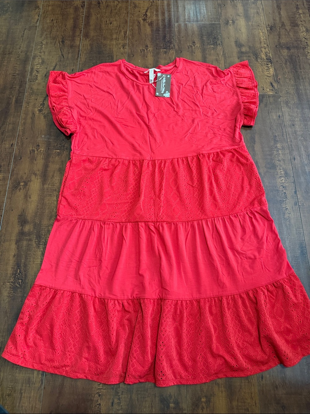 Matilda Jane Bright Red Tiered Eyelet Dress